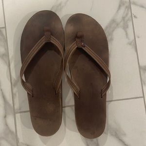 Women’s brown leather Rainbow flip flops